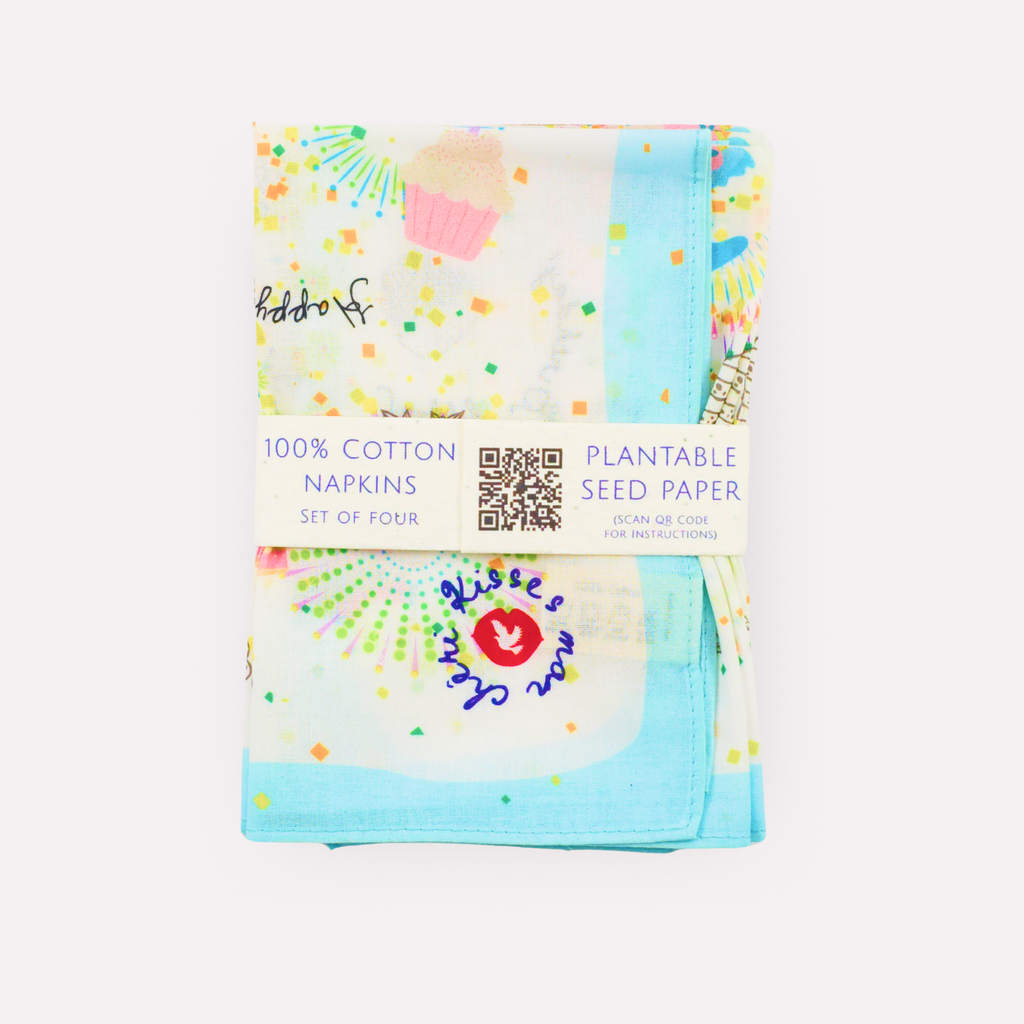 BIRTHDAY Cotton Napkins, Blue, Set of 4